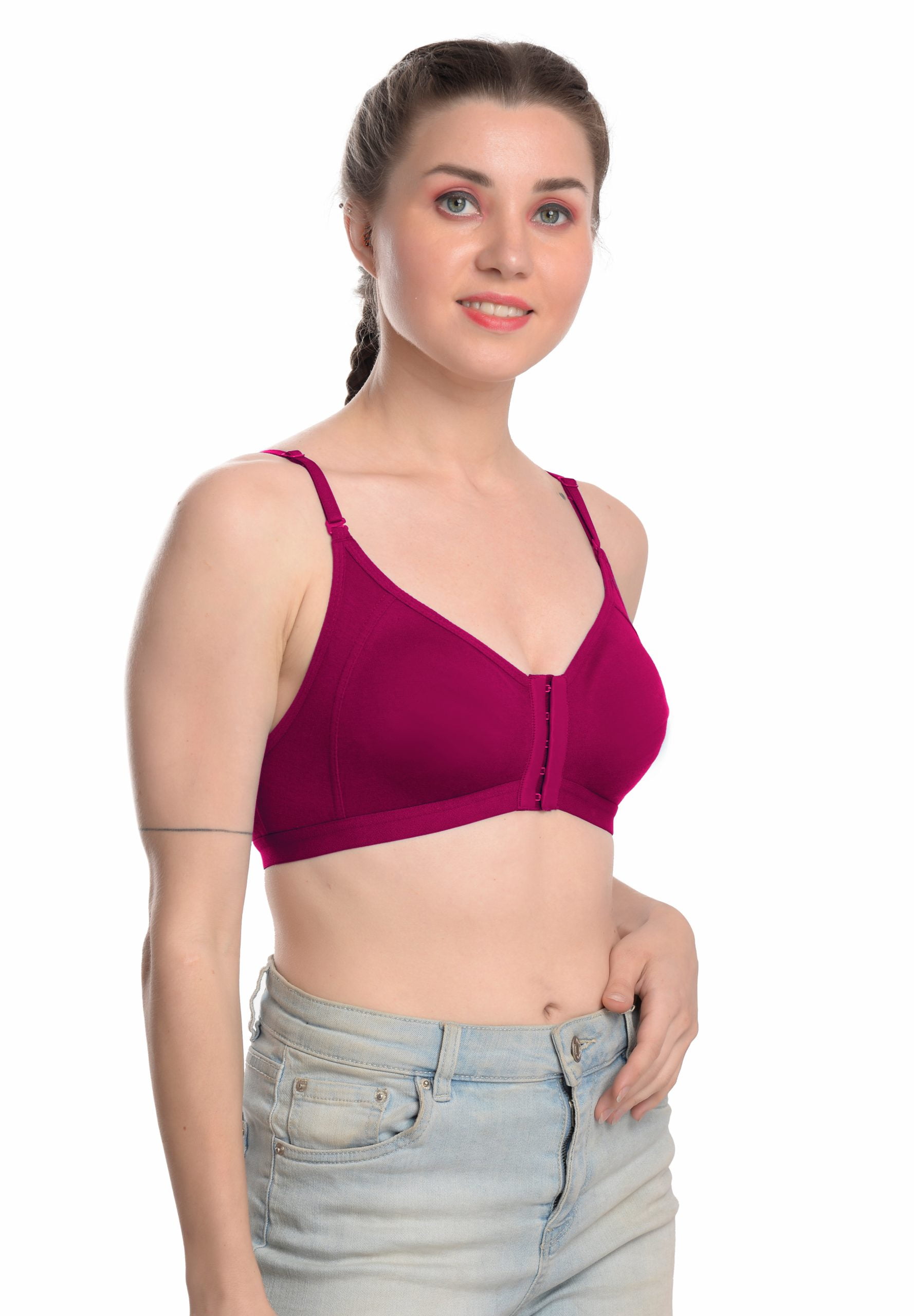 Front Open Bra Non-Padded Non-Wired - Beige - Clothonics