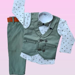 baby boys party wear dress Green baba suit 3 pc set for party function