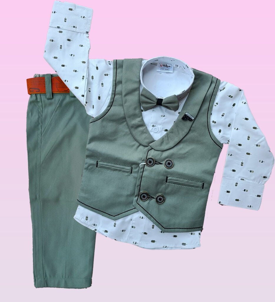 Baby Boy Party Wear Set - Green - 9-12 Months - Clothonics