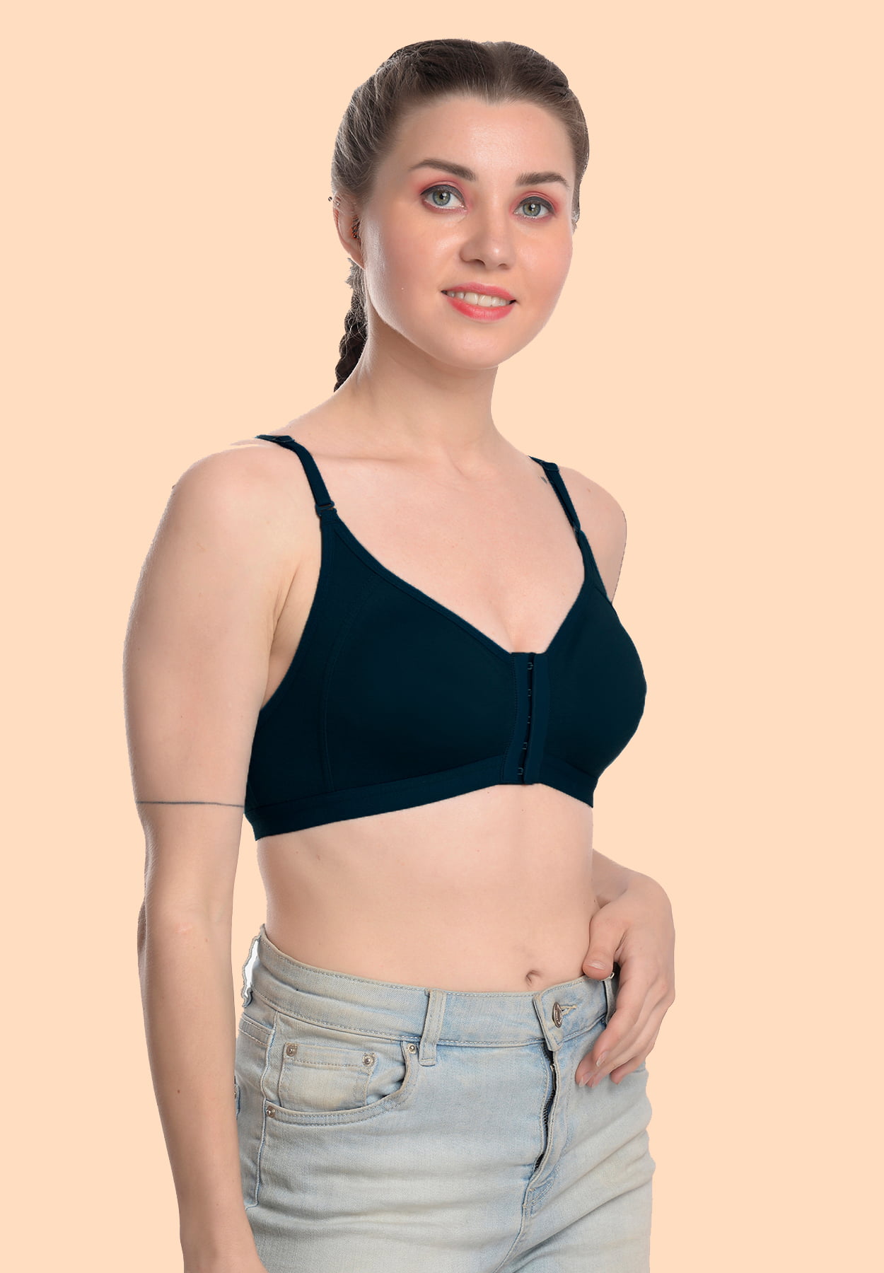 Front Open Bra Non Padded Non Wired - Black - Clothonics