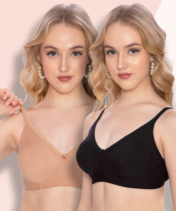 T-shirt bra for women combo of Black and beige color