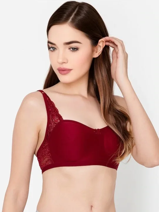Non-Wired Non-Padded Spacer Cup T-shirt Bra in Plum Colour - Cotton Rich -  Clothonics