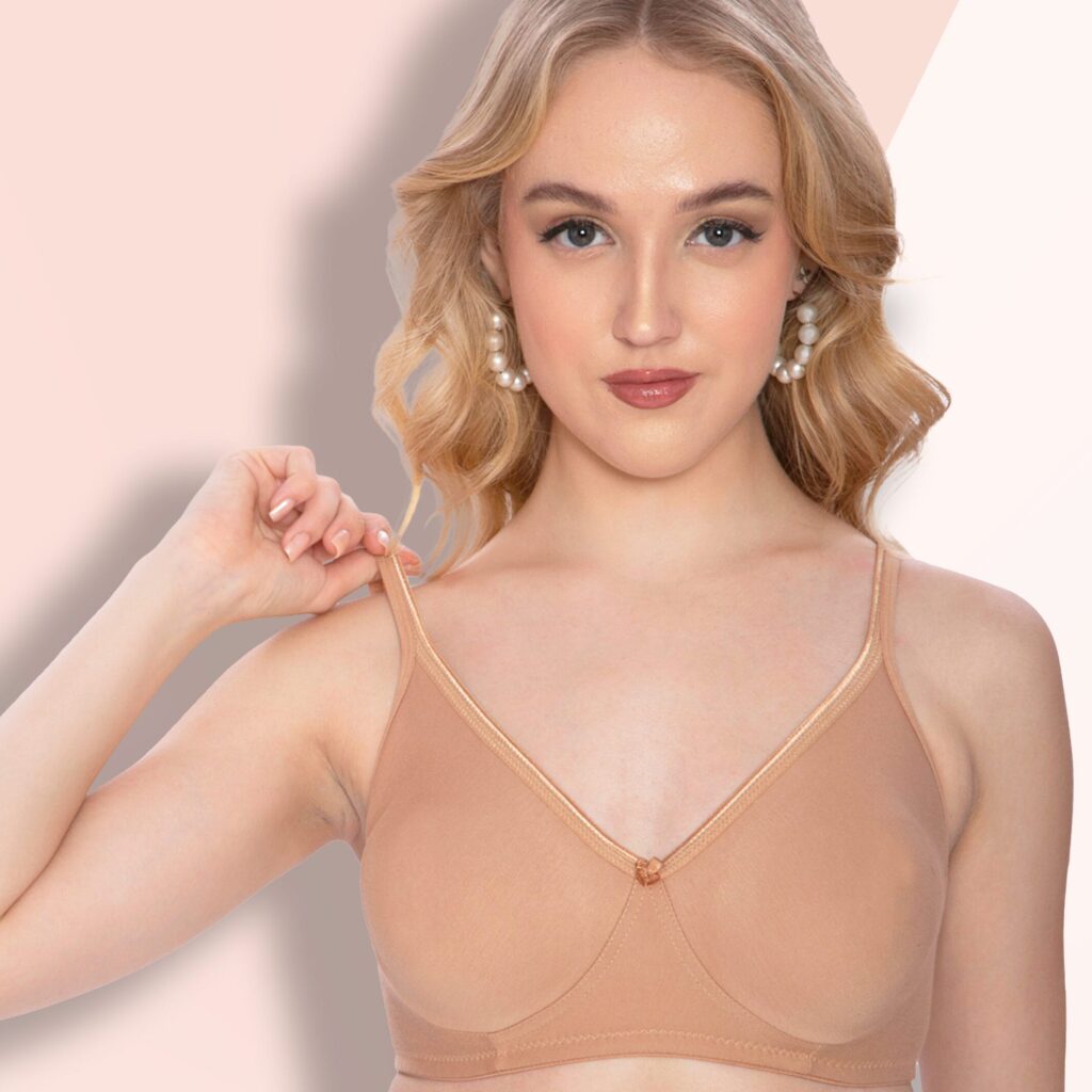 T shirt bra for women beige color non-padded